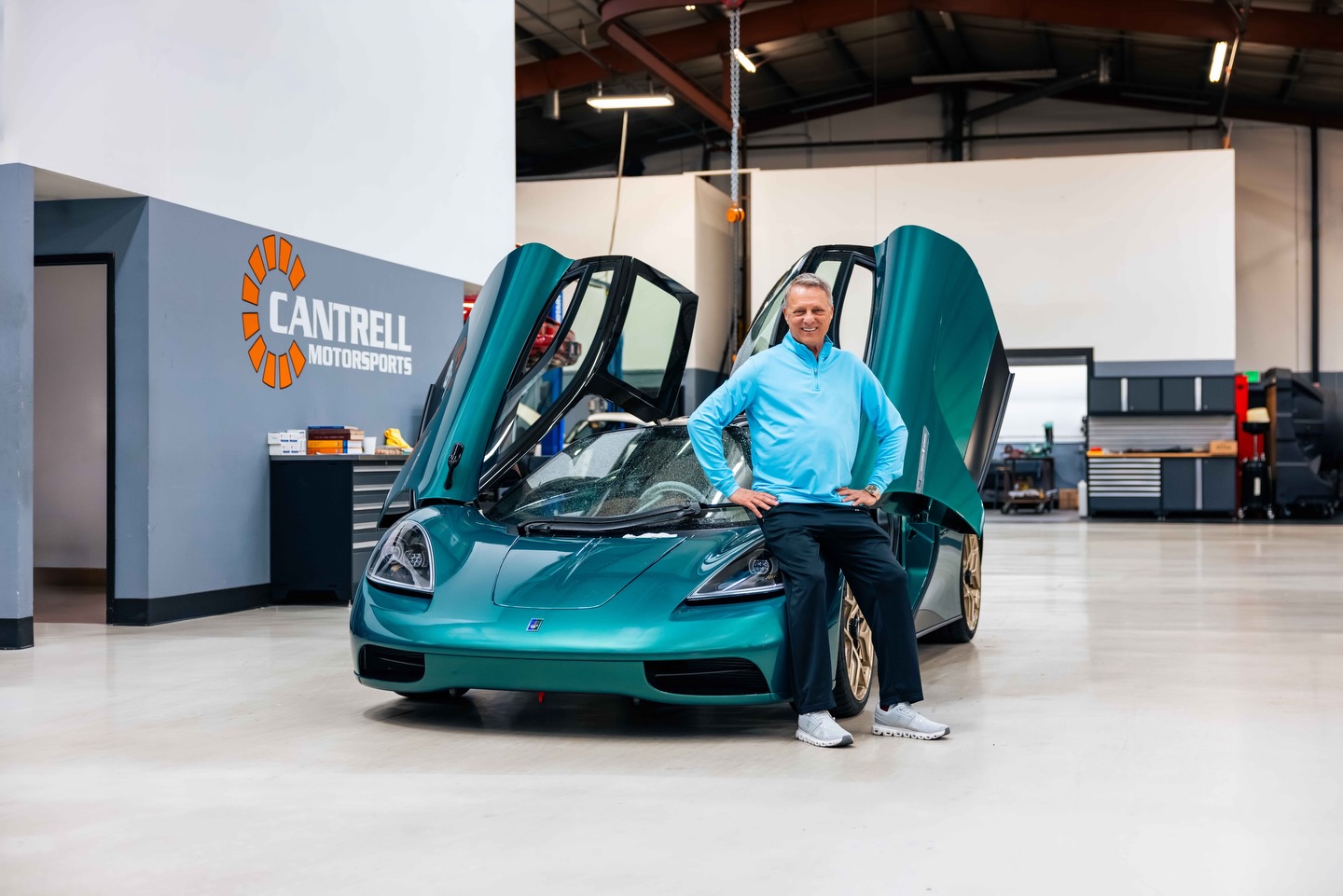 Colin Cantrell with a Gordon Murray Automotive T.50 in the Cantrell Motorsports shop